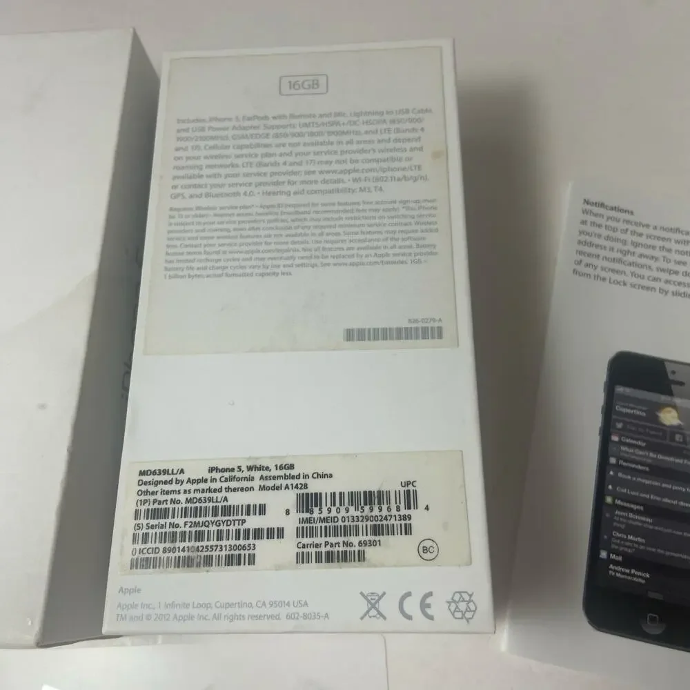 Apple iPhone 5 Original Box ~ BOX ONLY plus Paperwork and key~ 16GB NO PHONE
